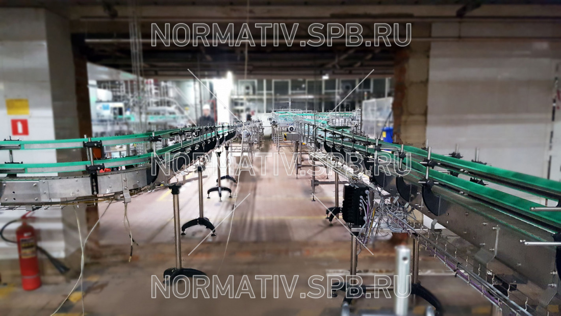 Автоматизированная конвейерная линия для пластиковых бутылок  производства ООО Норматив