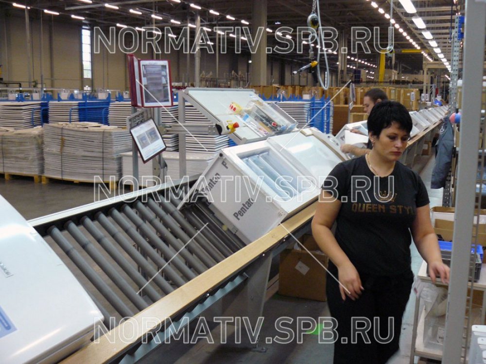 Двойной роликовый наклонный конвейер сборки бытовых холодильников изготовлен в ООО "Норматив"