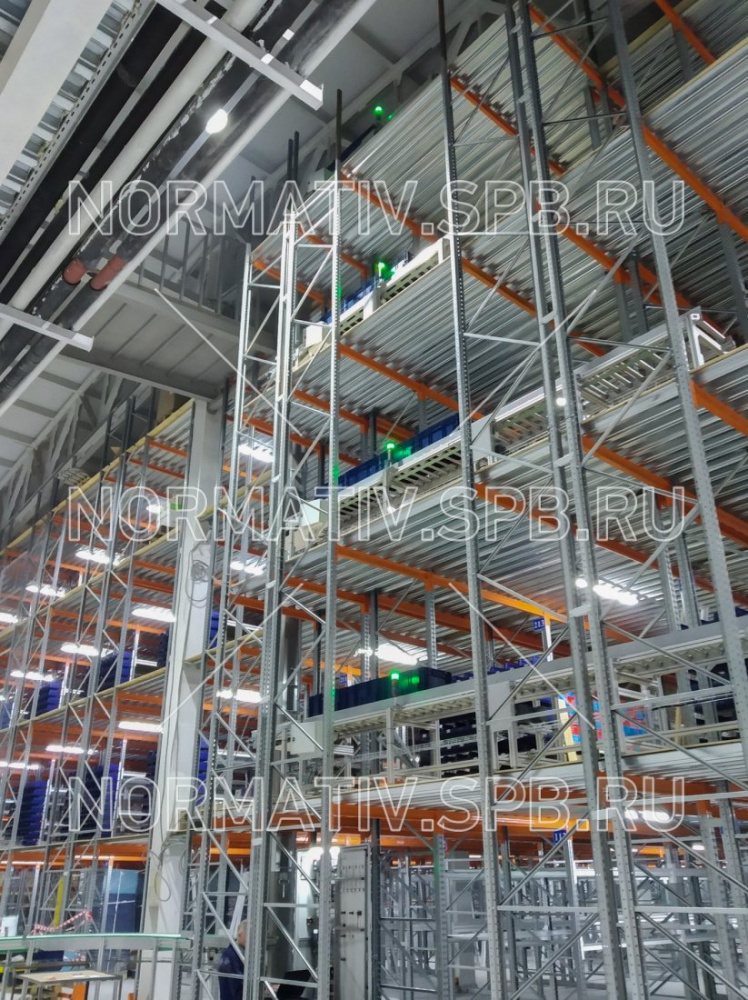 Автоматический конвейерный склад для авто запчастей в пластиковых контейнерах от ООО "Норматив"