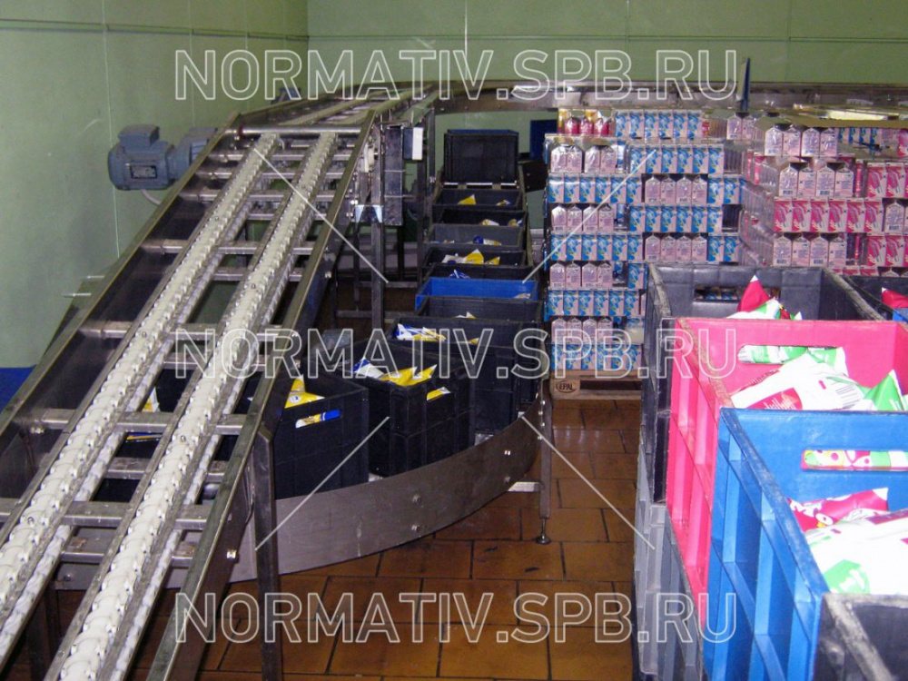 Трех ярусная конвейерная система для транспортировки ящиков (контейнеров) на склад готовой продукции - ООО "Норматив"