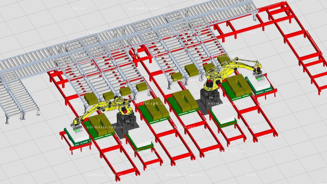 Роботизированная укладка паллет на конвейере - интеграция от "Норматив"