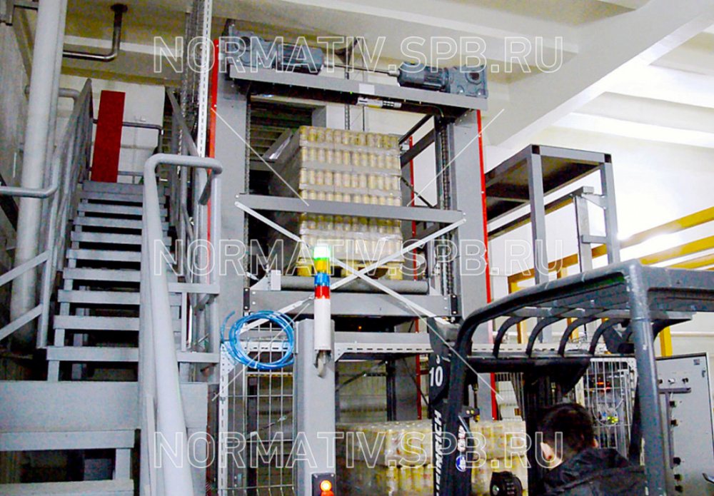 Автоматизированная система вертикального конвейера для поддонов и накопительных рольгангов